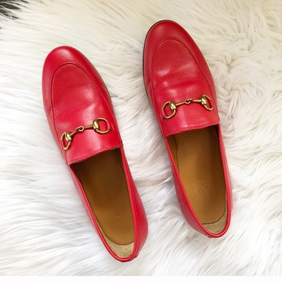 Gucci Shoes - Gucci Jordaan Leather Red Loafers